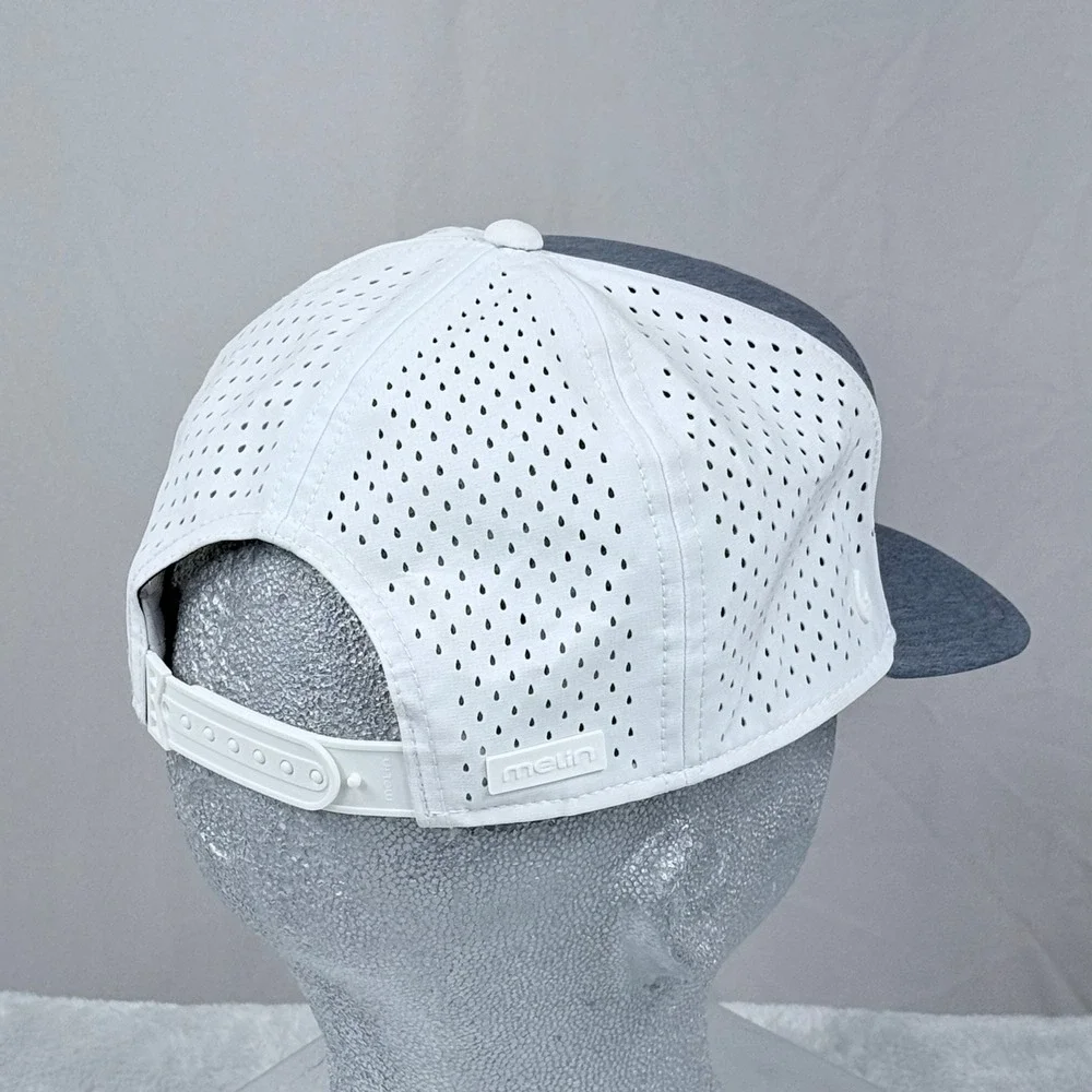 Melin Trenches Hydro Hat Mens 58cm Grey White Water Resistant Snapback Cap Golf